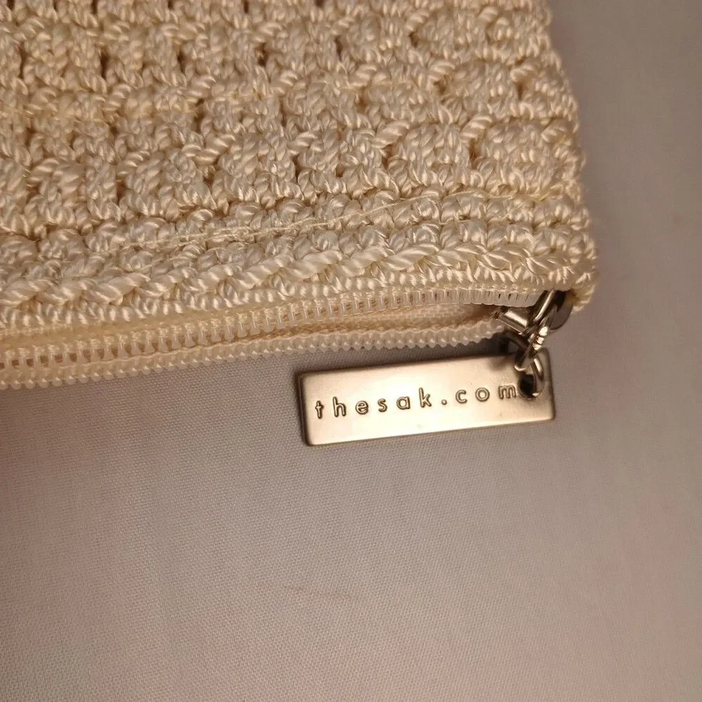 The Sak Crocheted Knit Medium‎ Tote Shoulder Bag Purse Natural Tan Boho 12.5x11